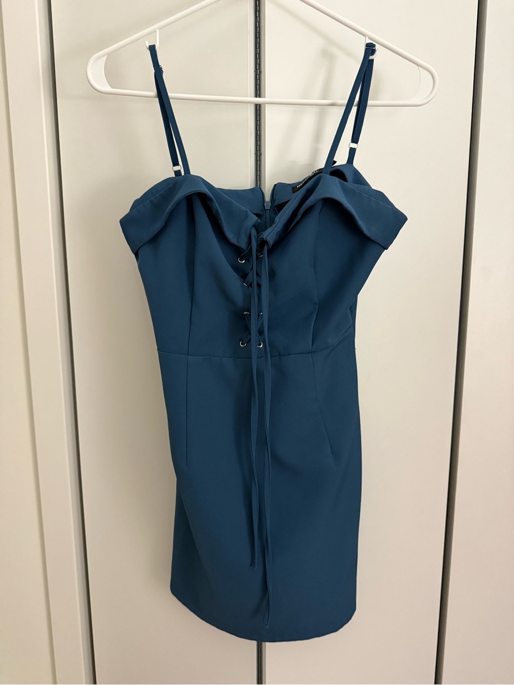 Nasty Gal Teal Lace-Up Spaghetti Strap Mini Dress